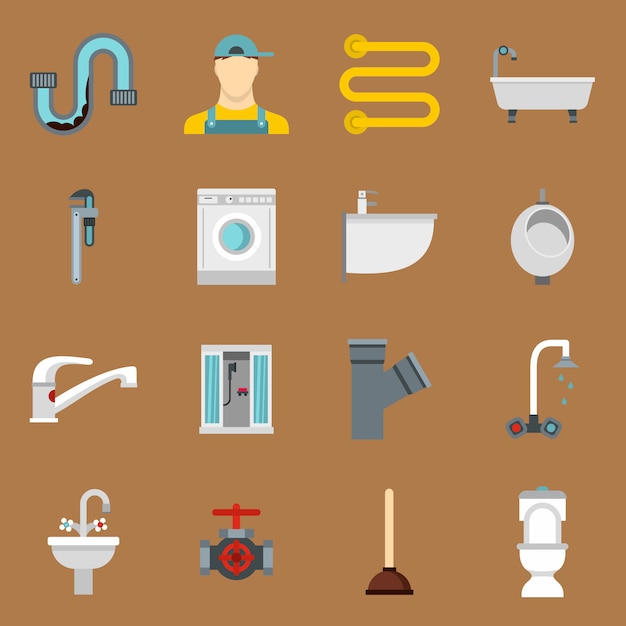 Vektor sanitär-symbole in flachen stil festgelegt
