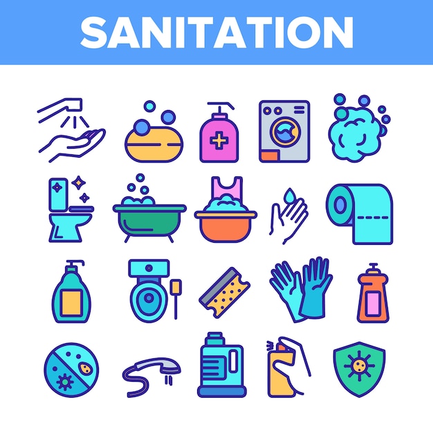 Sanitation elements icons set