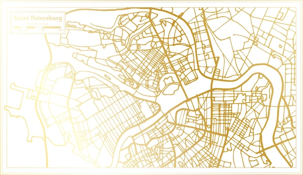Sankt petersburg russland stadtplan im retro-stil in goldener farbe übersichtskarte