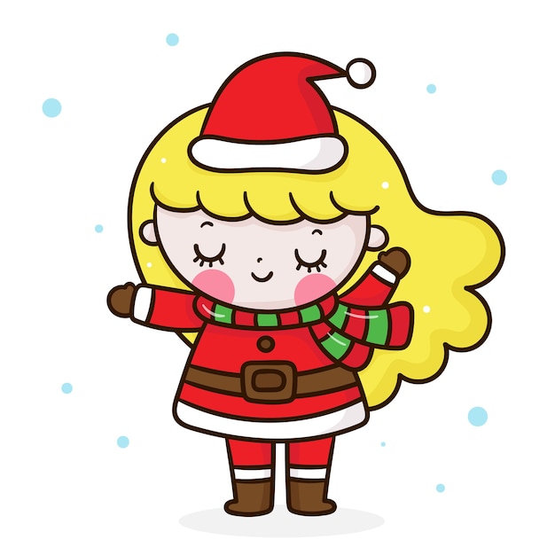 Santa claus mädchen frohe weihnachten kawaii stil