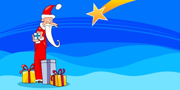 Santa Claus mit Geschenkkarikaturkarte