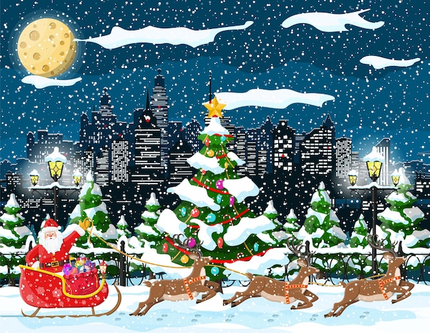 Santa claus reitet rentierschlitten illustration