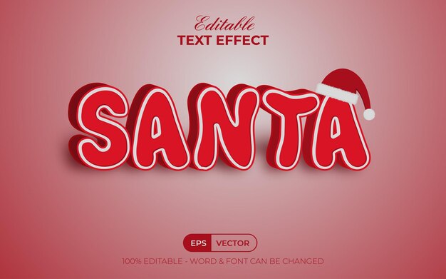 Santa-Text-Effekt-Stil mit Hut. Bearbeitbares Texteffekt-Weihnachtsthema.