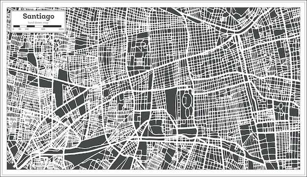 Santiago Chile Stadtplan im Retro-Stil. Übersichtskarte. Vektor-Illustration.