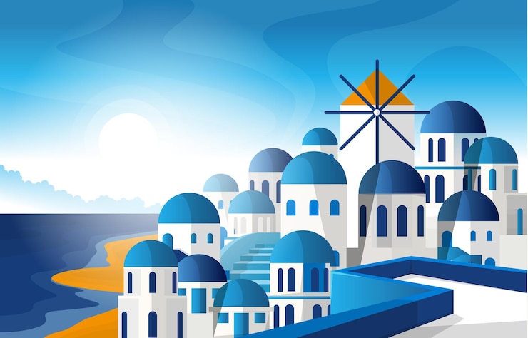 Vektor santorini griechenland griechische ägäis urlaub reisen tourismus anzeigen