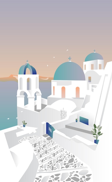 Vektor santorini handzeichnung landschaft telefon wallpaper