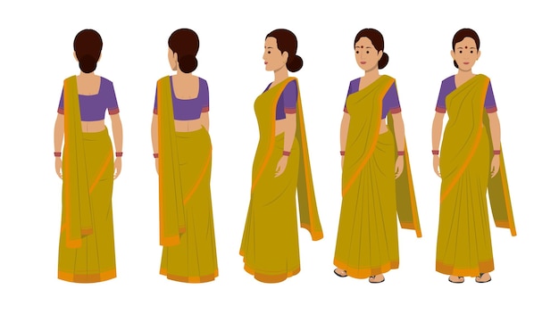 Saree Lady Turnaround Illustrationsvektor