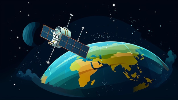 Vektor satellit im weltraum mit einem satelliten oben