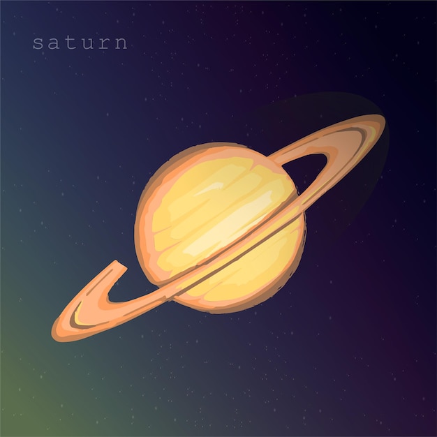 Saturn-planet mit ring auf dem dunklen sternenklaren kosmischen himmel vektorillustration für bildungspublikationen postkarten postkarten schulartikel illustration über weltraumforschung astronomie astrologie