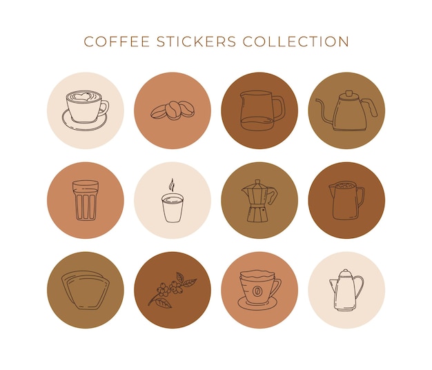 Vektor satz abstrakte lineare ikonen des kreativen kaffees