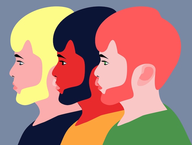 Satz abstrakte männliche Porträts, Seitenansicht. Vektorillustration