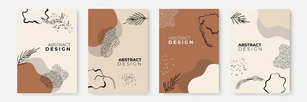 Satz abstrakter Blattblumenboho kreative universelle künstlerische Vorlagen. Abstrakte trendige Kunstkarte. Gut für Poster, Karten, Einladungen, Flyer, Cover, Banner, Plakate, Broschüren und andere Grafikdesigns