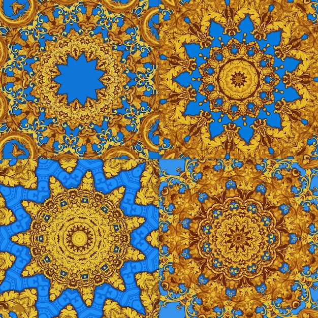 Satz abstraktes indisches Muster mit östlichem blauem Design des Mandalas für Textilverpackungspapier