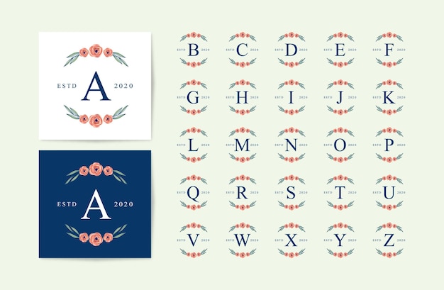 Satz alphabet-logo mit schönen blumen