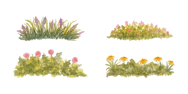 Vektor satz aquarell verschiedener gartenelemente im freien pflanzen