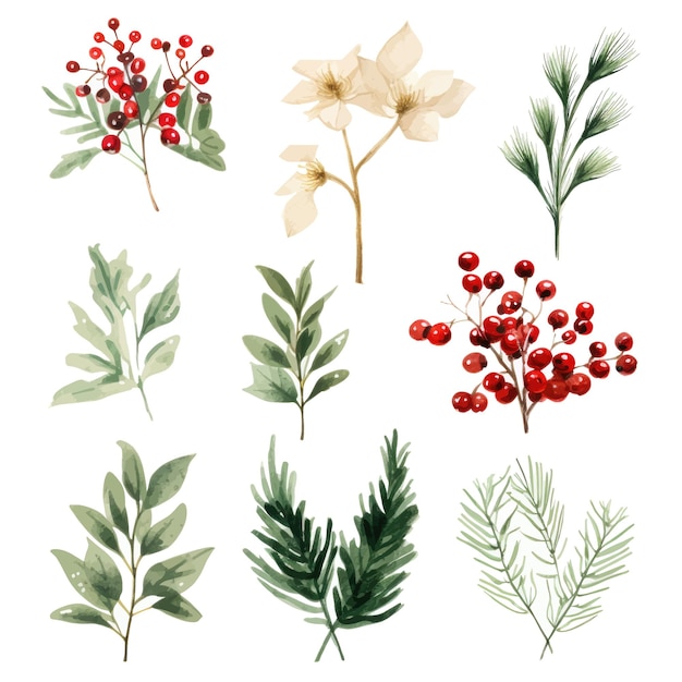 Satz Aquarell-Weihnachtselemente