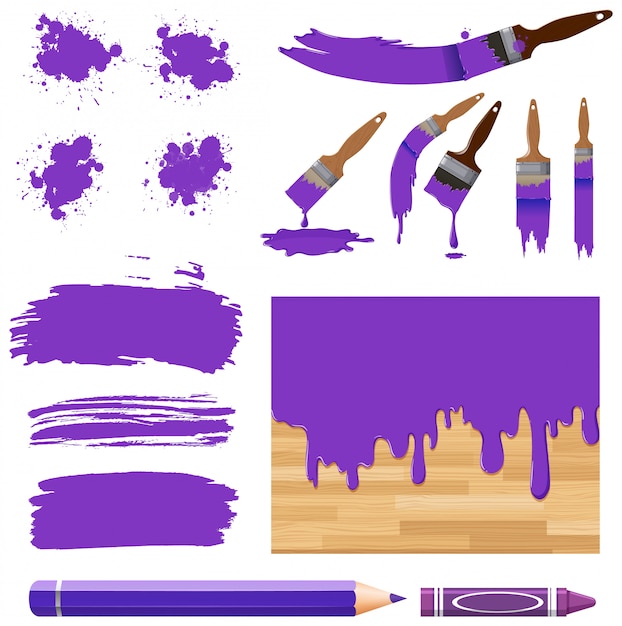 Vektor satz aquarellmalerei in lila mit ausrüstungen