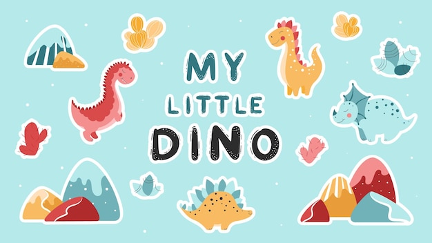 Satz Aufkleber mit Cartoon-Dinosauriern, fertiges Aufkleberpaket mit Dinosauriervektor, Set