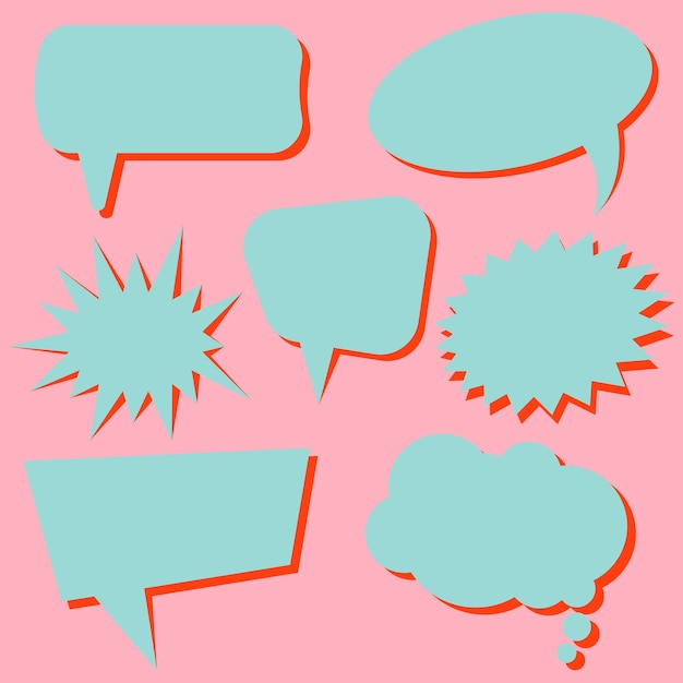 Satz blaue Sprechblasen ohne Phrasen auf rosa Hintergrund. Vektor-Illustration.