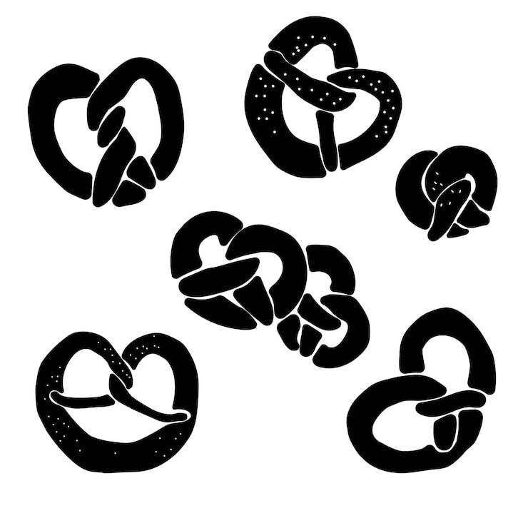 Vektor satz brezeln-logo oder zeichen zum backen einfaches bild von silhouetten von backwaren
