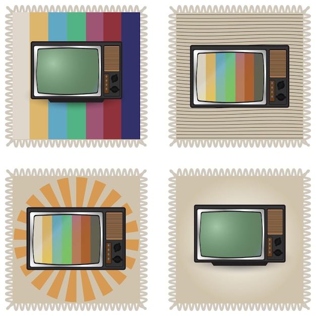 Vektor satz briefmarken mit retro-tv-vektorillustration