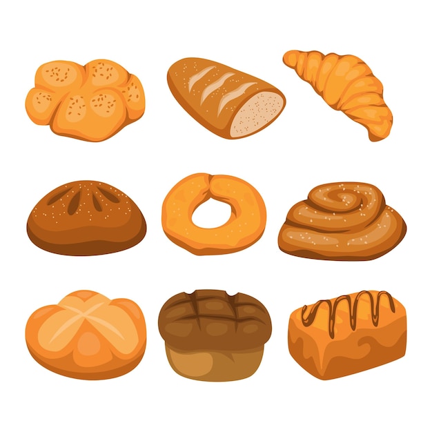 Satz Brotikonen. Frische Backbäckerei Illustration