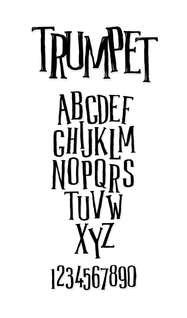 Satz Buchstaben, Alphabet. Holprige längliche Schrift.
