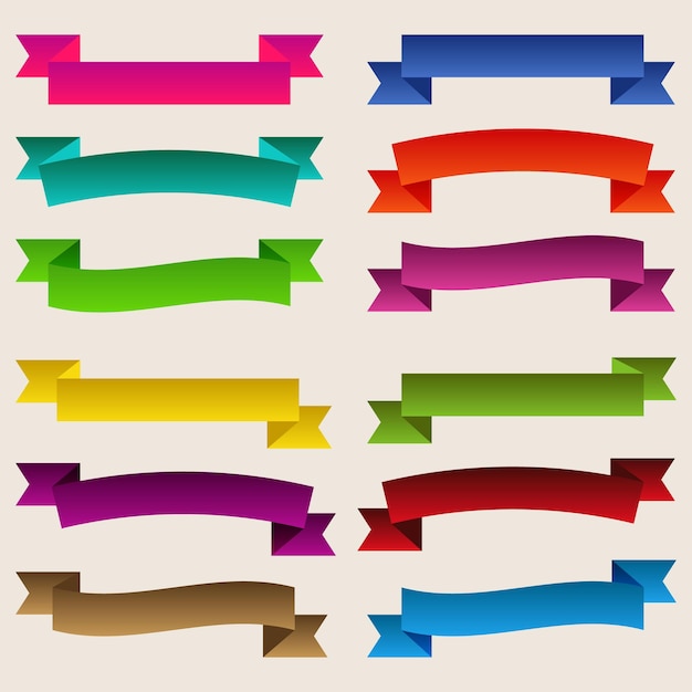 Satz bunte leere Bänder und Fahnen. Bereit für Ihren Text oder Design. Isolierte Vektor-Illustration.