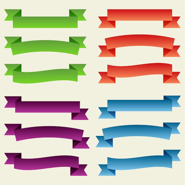 Satz bunte leere Bänder und Fahnen. Bereit für Ihren Text oder Design. Isolierte Vektor-Illustration.
