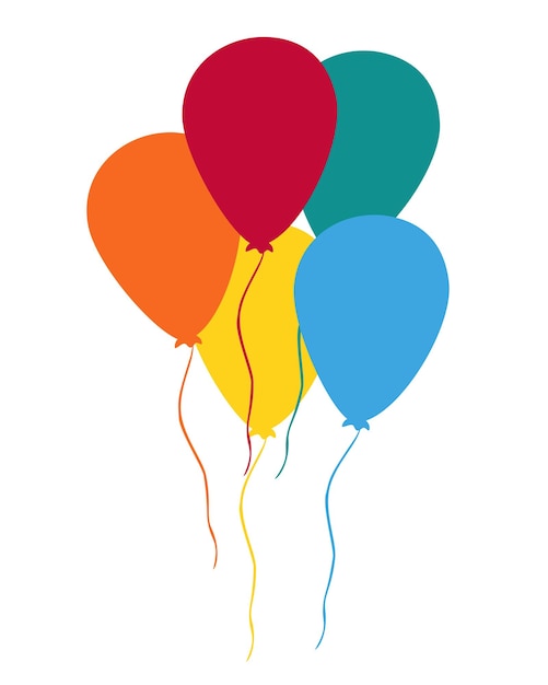 Satz bunte Luftballons. Alles Gute zum Geburtstag. Bunte Geburtstagsstraußballons, die für Partys und Feiern mit Nachrichtenraum fliegen. Partykompositionen. Flaches Design der isolierten Vektorillustration.