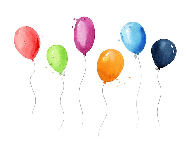Satz bunte luftballons aquarellillustration