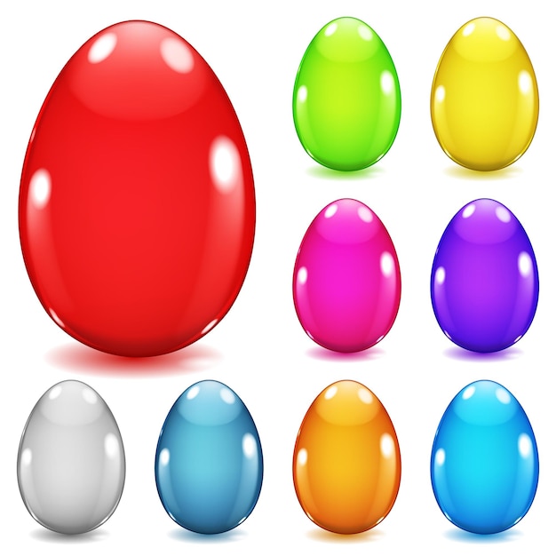 Satz bunte undurchsichtige Glasostereier mit Schatten