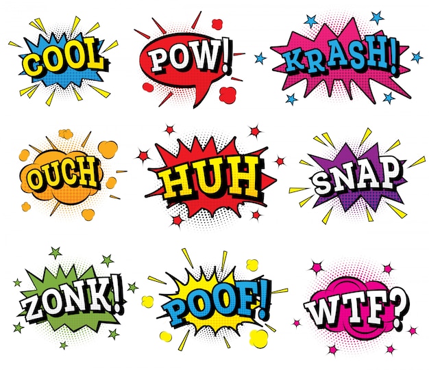 Satz Comic-Text im Pop-Art-Stil.