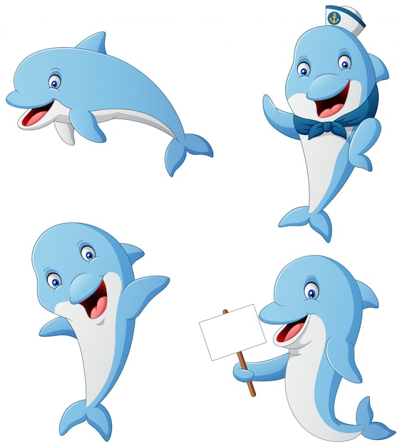 Satz delphinkarikatur verschiedene posen. illustration