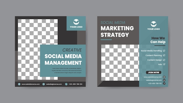 Vektor satz der digitalen marketingstrategie social-media-post-vorlage quadrat-banner-design-hintergrund