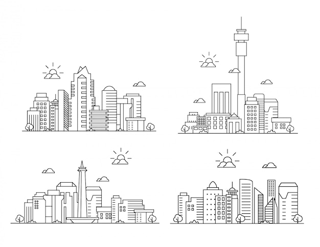 Satz der dünnen linie stadtlandschaft
