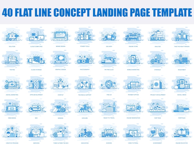 Satz der flachen linie designkonzept-landungsseitenschablone