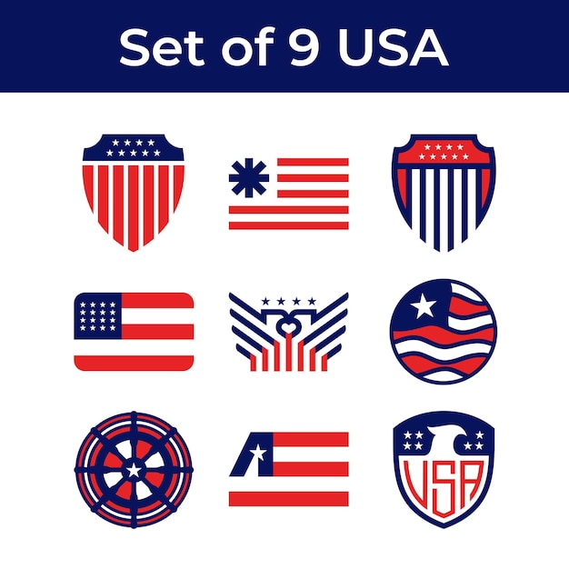 Satz der flagge der vereinigten staaten usa amerikanisches abzeichen symbol symbol vektor