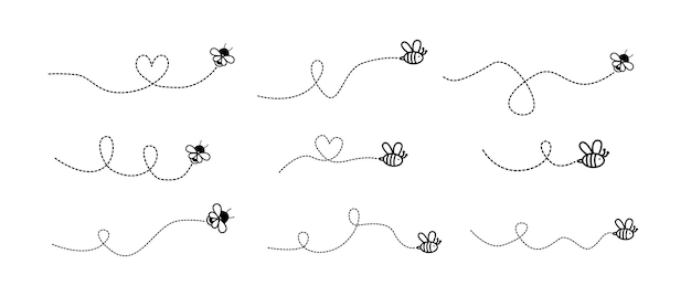 Satz der fliegenden biene handgezeichnete vektorbiene