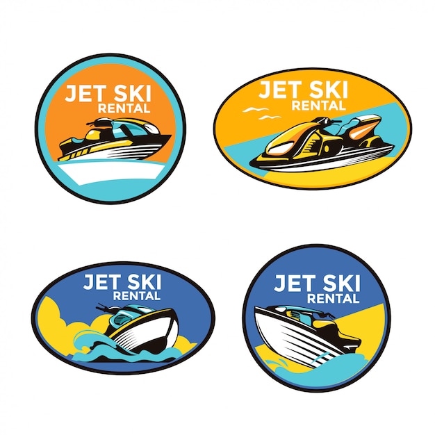 Satz der jet-ski-emblemillustration passend für mietservice