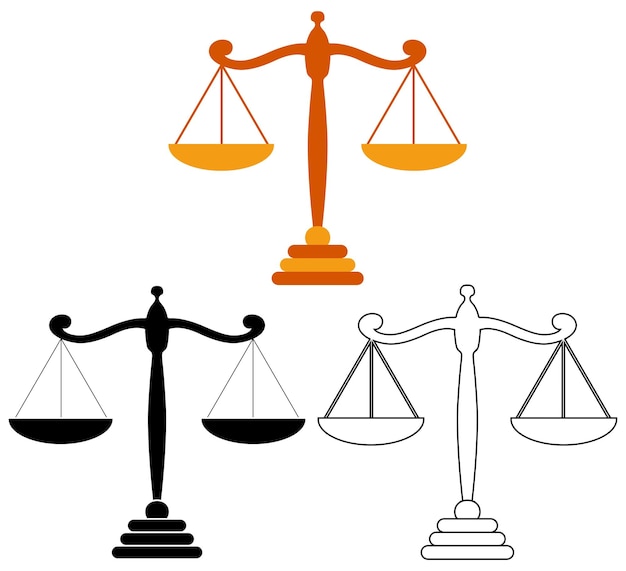 Satz der Justizskala Ikonen Zeichen Symbol flaches Design Vektor-Illustration