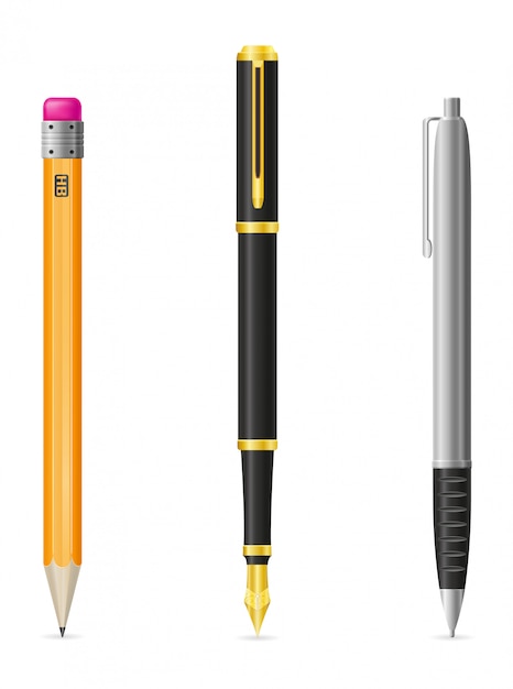 Satz der realistischen Stift- und Bleistiftvektorillustration