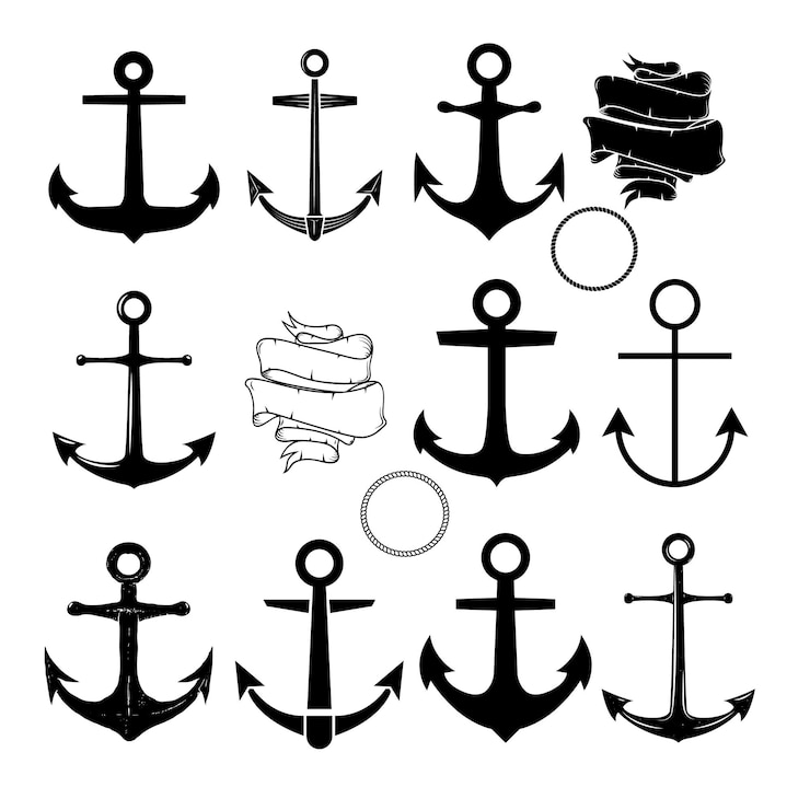 Vektor satz der vektoranker. designvorlage für etiketten und logos. vektorillustration