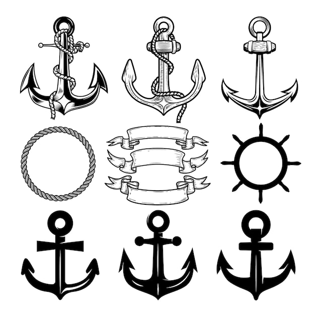 Satz der Vektoranker. Designvorlage für Etiketten und Logos. .