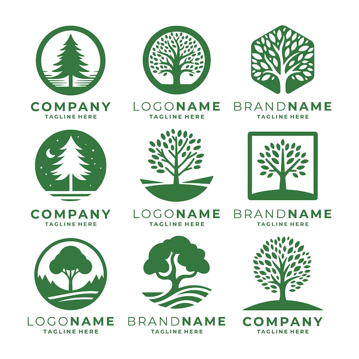 Vektor satz der vorlage für das baum-logo und das natur-logo