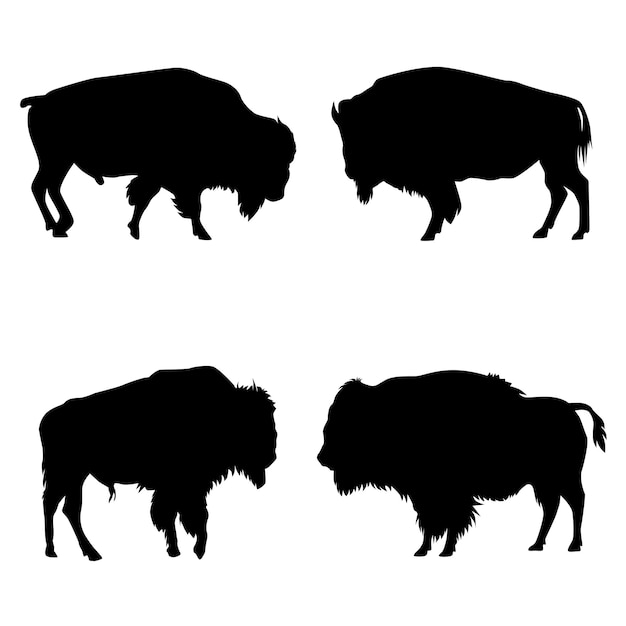 Satz des amerikanischen bison-silhouetten-vektors auf weißem hintergrund