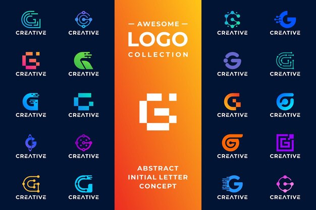 Vektor satz des anfangsbuchstabens g-logo-designs, digitales verbindungstechnologiekonzept