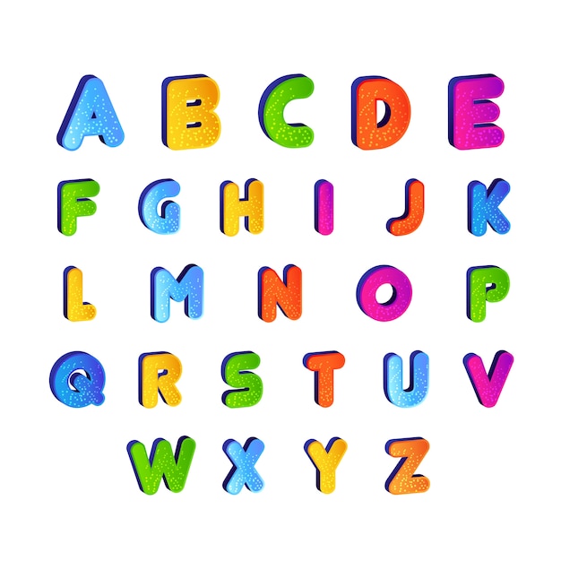 Satz des kindischen Gussalphabetvektors im bunten Design. Cartoon alphabetische Buchstaben