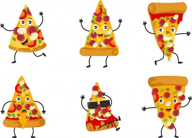 Vektor satz des netten pizzacharakters mit vielen werfen auf