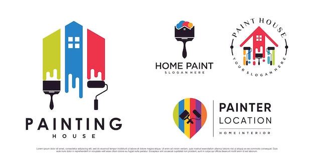 Satz des Sammlungsfarbhausikonen-Logodesigns für Unternehmen mit kreativem Element Premium-Vektor
